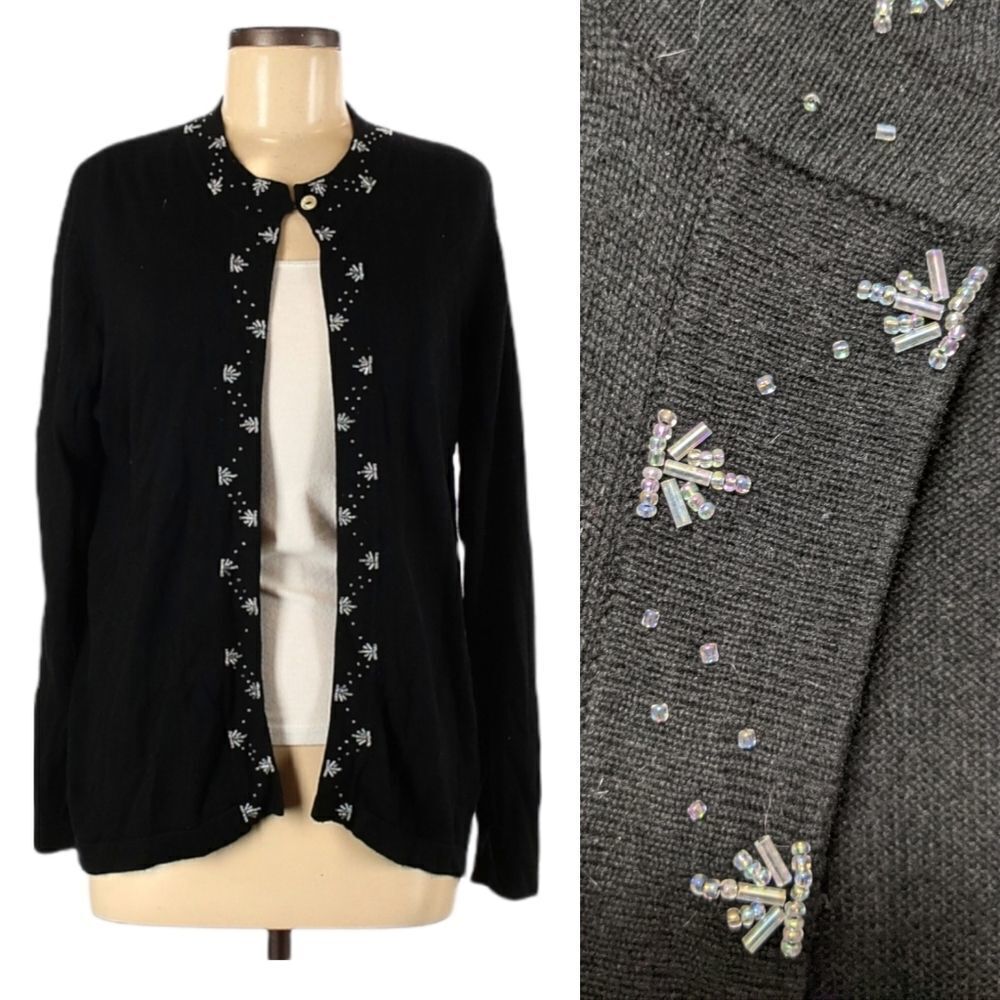 WASSERMAN Silk Cashmere Beaded Sweater Cardigan M